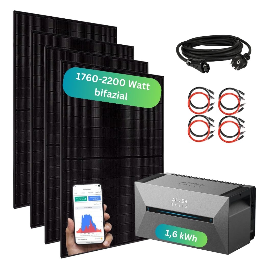 Balkonkraftwerk 1760 - 2200 Watt + Anker Solarbank 2 Pro Speicher (1,6 kWh)